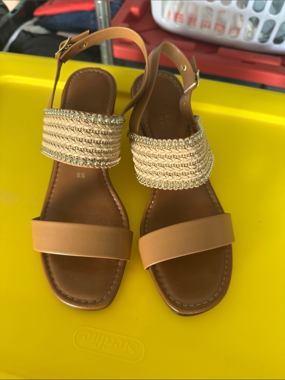 Italian Shoemakers Tan Braided Strap Slingback Sandals